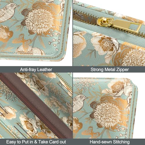 Image of Nipichsha Womens Wallet, RFID Wristlet Wallet for Women, Cute Ladies Purse, Large Credit Card Clutch Purse, Leather Card Holder Wallets with Zipper & Phone Holder, Blooming Flowers