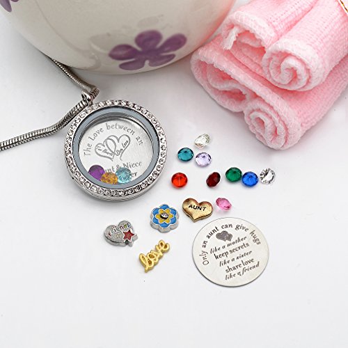 Best Gifts for Niece Aunt, Floating Living Memory Locket Necklace Pendant with Charm & Birthstone for Women4
