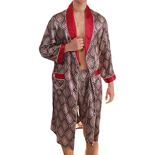 MAGE MALE Men's Summer Home Luxurious Robe Nightgown Thin Spa Long-Sleeve Pajamas Plus