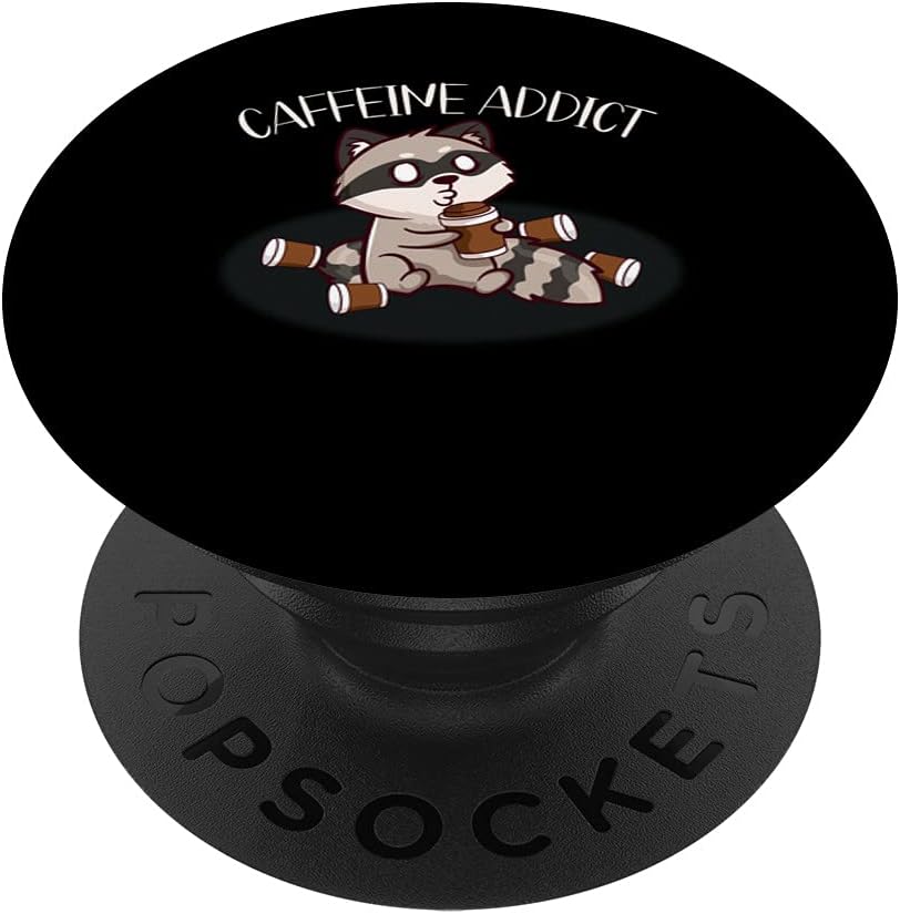 Caffeine Addict Raccoon Coffee Bean Cafe Otaku Comic Hot Cup PopSockets Swappable PopGrip