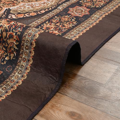 Image of Cotton Bolls Textiles Rugs for Living Room 5x7 Feet Large Size | Lightweight Foldable Carpet for Bedroom & Hall | Easy to Handle During Daily Cleaning | Travel Friendly Printed Rug | Brown