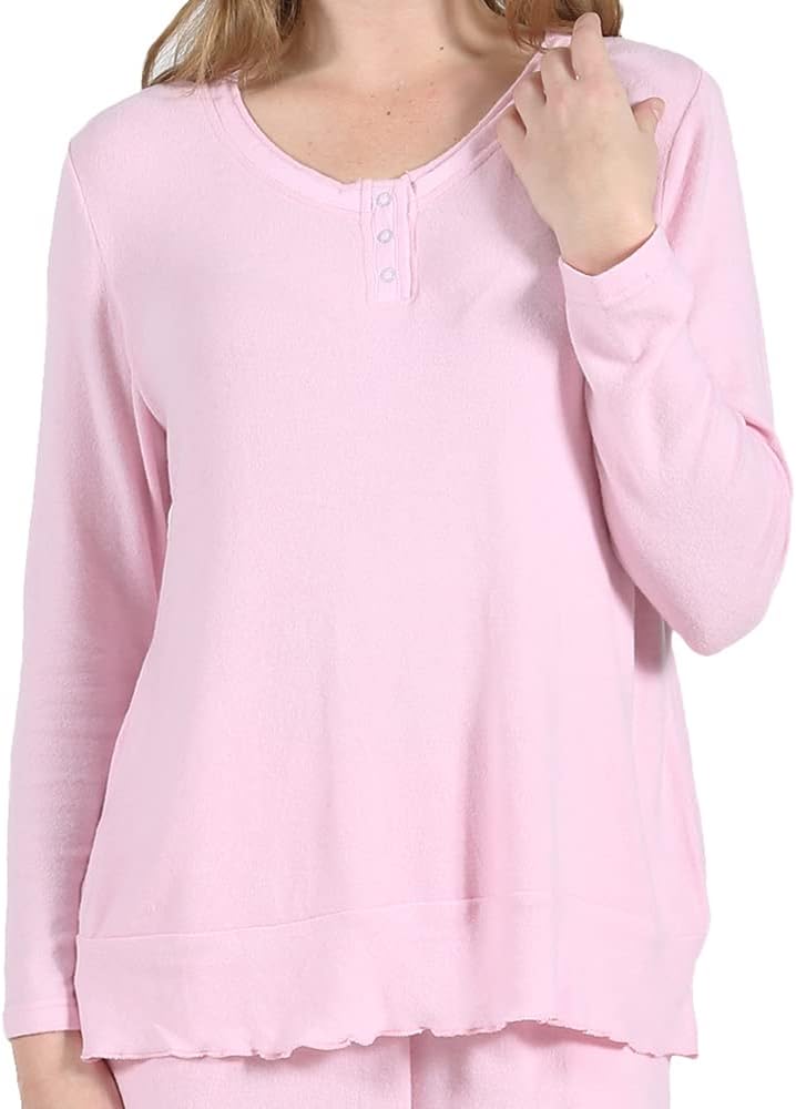 LA CERA Women's Solid Snap Front Pajama Set, Long Sleeves, Side Pockets, Rayon Polyester, Spandex, Machine Washable, Imported - Image 3