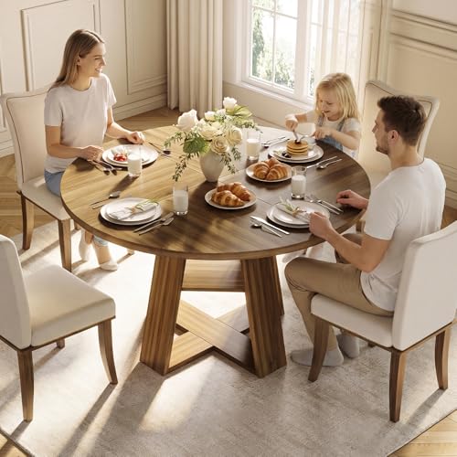 47.2 Inches Round Dining Table for 4 to 6 with Open Storage Space,Walnut - image 9