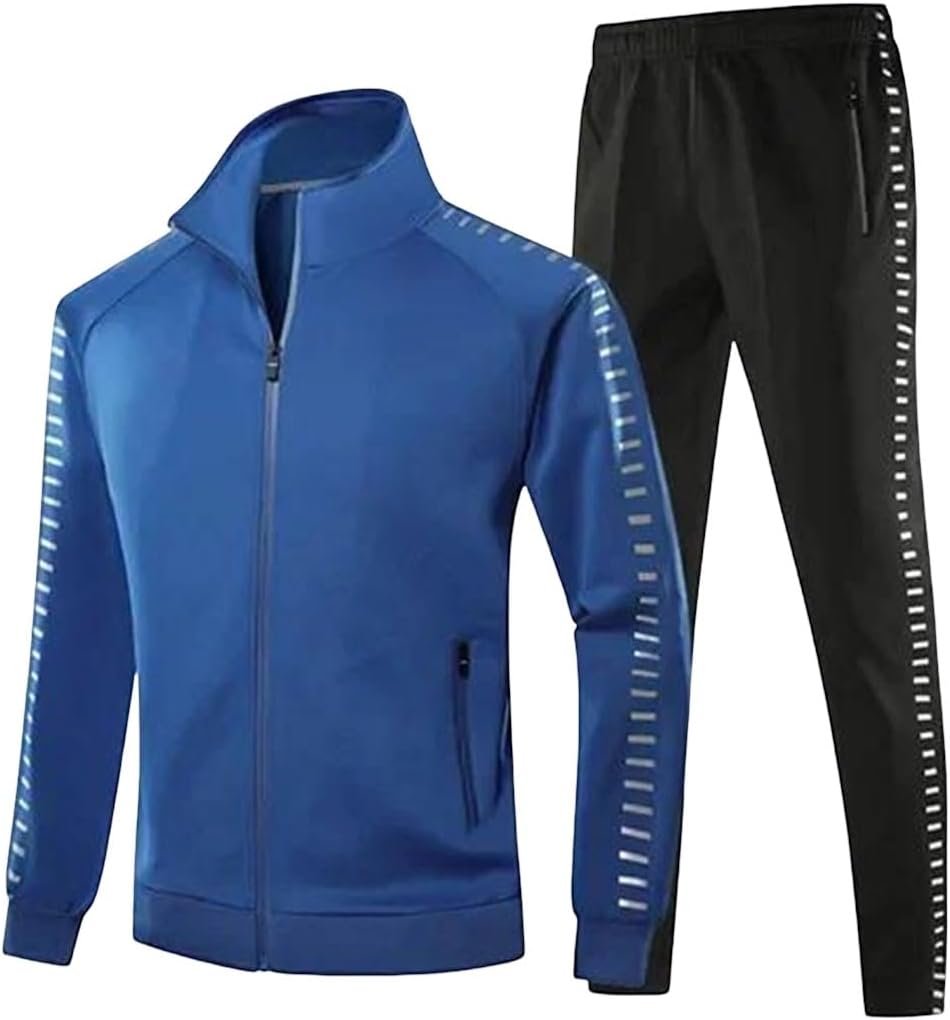 Men's Winter Tracksuit Reflective Strip Set Outdoor Gym Jogging Running Sweatshirt Trousers Suits