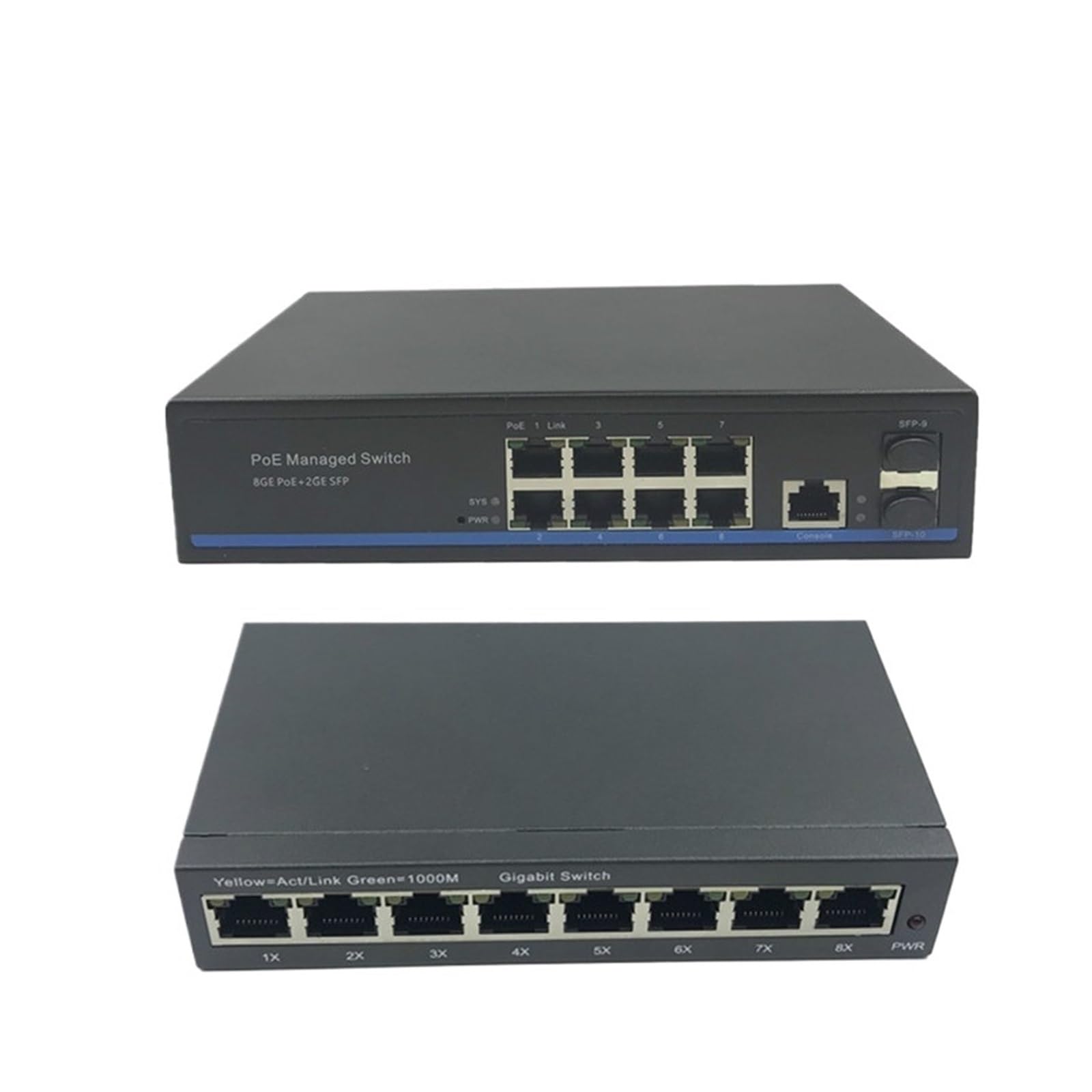 Commutateur Ethernet PoE 8 ports 10/100/1000 Mbps avec 2 emplacements SFP Gigabit Gestion VLAN Commutateur PoE (8 ports sans PoE)
