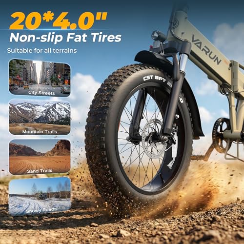 Image of VARUN Electric Bike - 1000W Peak Motor, 25MPH, 60+ Miles, 20 inch * 4.0 inch Fat Tire Foldable Ebike with 48V 13 Ah Battery Lightweight Aluminum Frame E-Bike for Adults with Front Suspension /Full Suspension
