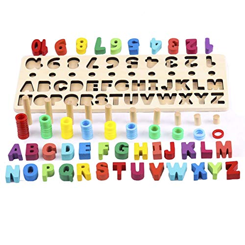 Sendida Alphabet Number Montessori Toys - Early Learning Math Toys Wood Puzzles ABC Letters Educational Sorting Count Toy Board for Toddlers, Preschool Stacking Blocks Gift Toys for Ages 3-6 Years - Thumbnail 3