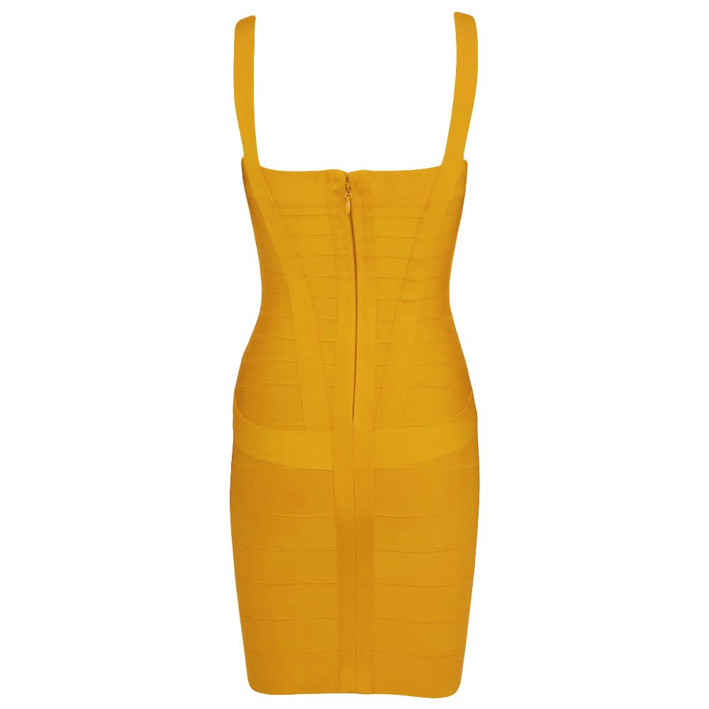 Women's Spaghetti Strap Solid Mini Rayon Bandage Dress(L,Zenzero Giallo)