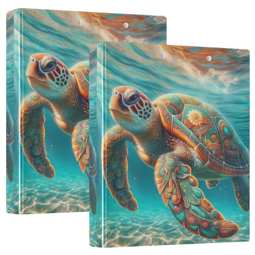 Classeur à trois anneaux imprimé tortue de mer bleu à couverture rigide protectrice