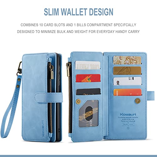 Kowauri Case For Google Pixel 7,Pu Leather Wallet Folio Flip Case Zipper Pocket Card Holder Slots Shockproof Protective Phone Case With Wrist Strap For Google Pixel 7 2022 (Blue) #TOP2