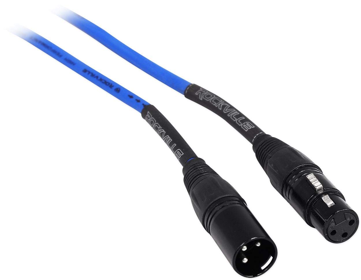 Rockville RCXFM100P-BL 100ft Female to Male XLR Cable, Nickel-Plated REAN Connectors, Low Noise, Durable PVC Jacket, Blue Color, for Live Sound and Studio Recording