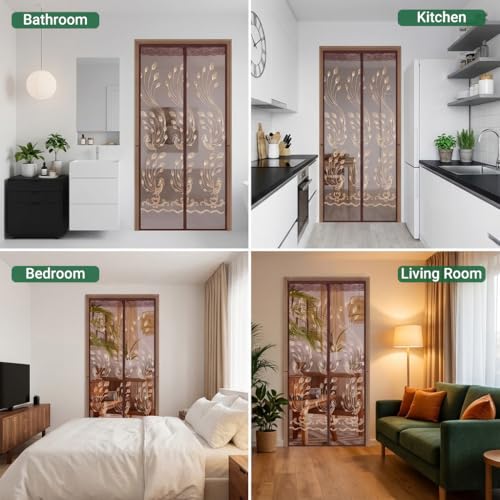 Image of HASTHIP Mosquito Mesh Screen Ventilated Door Partition 100x200cm | Self Closing Entry, Helps Block Mosquitoes, Mesh Fabric, No Drill Magnetic Screen Door for Room Doors, Balconies and Patios