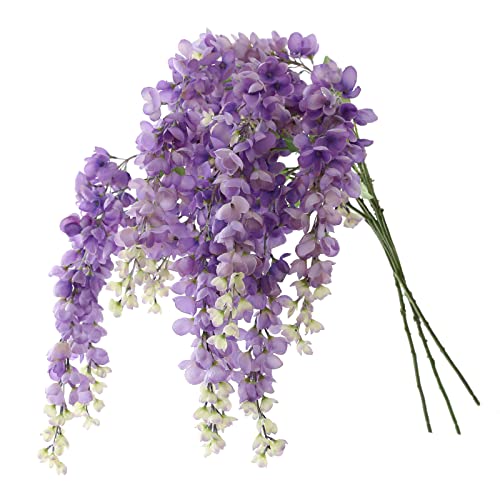 Dailisen 3 Strands 40'' Silk Purple Wisteria Artificial Flowers, Fake Wisteria Floral Hanging Plant Garland, for Home Decor, Party, Floor Vase, Balcony, Wedding Arrangement Decoration (Purple)