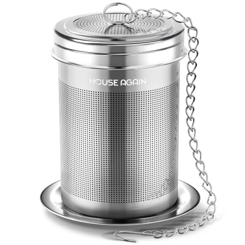 HOUSE AGAIN Tea Infuser, Extra Fine Mesh Tea Strainers for Loose Tea, 18/8 Stainless Steel Tea Strainer with Extended Chain Hook, Tea Steeper for Brew Tea, Spices & Seasonings for Single Cup, 1 Pack