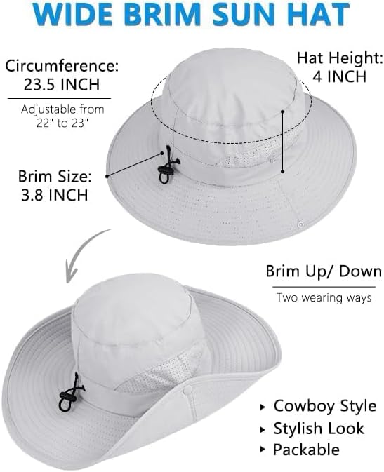 ZOORON UPF 50+ Wide Brim Sun Hat with Neck Flap, Laser Cut Mesh Fishing Hat, Water-Resistant Bucket Hat for Men Women Outdoor - Image 5