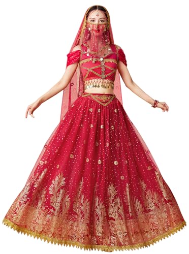 ELLYDOOR Princess Jasmine Costumes for Women Adult Aladdin Dress UP Halloween Cosplay Belly Dance Outfit