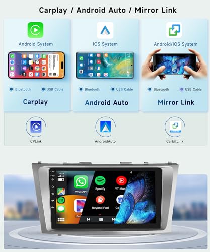 Image of Podofo 8 Core 4+64G Android Car Radio Stereo for Toyota Camry 2006-2011 with Wireless Carplay Android Auto, 9 Inch IPS Touch Screen, Android 13 GPS WiFi Bluetooth 32-Band DSP HD Backup Camera