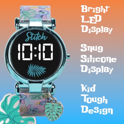 Accutime Kids Disney Lilo and Stitch Blue Digital LED Quartz Childrens Wrist Watch for Boys, Girls, Toddlers with Blue Multicolor Character and Hanging Charm (Model: LAS4033AZ)3