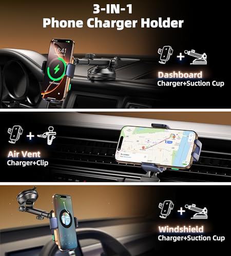 Dual Coil 15W Wireless Car Phone Charger,2 in 1 Auto Clamping Car Mount Charging Phone Holders for Air Vent&Dashboard,Car Mount Holder Charger for Flip S25/S24/S23/S22/S21, iPhone Series - Image 5