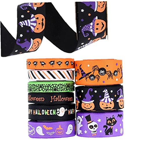 NIDONE Halloween Wikkellint 4,5 M Bedrade Edge Ghost Pumpkin Spider Grosgrain Gift Lint 9pcs - Image 8