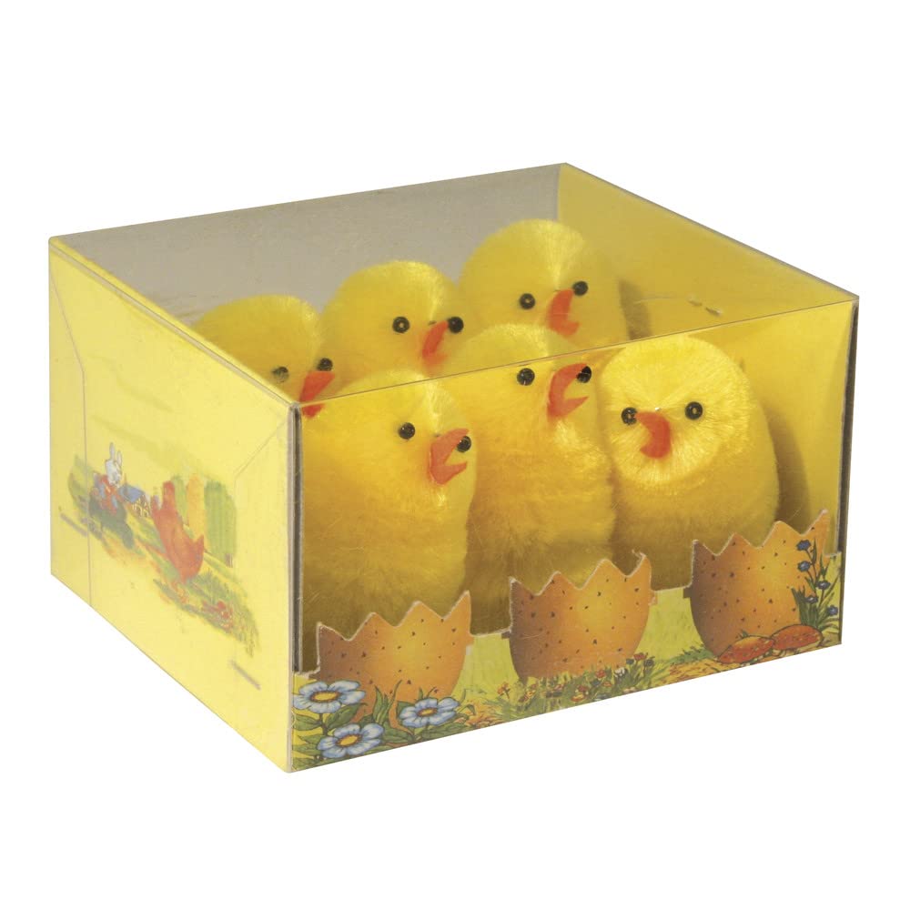 Rayher 8737400 - Pollitos de chenilla de seda, 5 cm, caja de PVC, 6 unidades