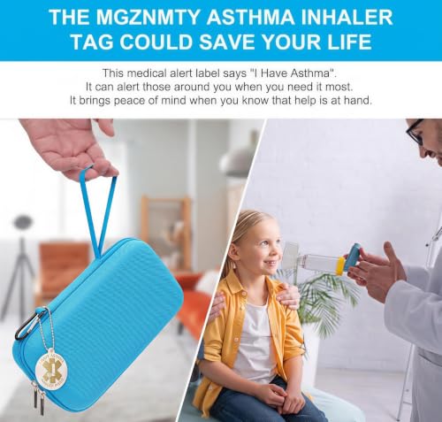 Image of MGZNMTY Travel Carrying Case Compatible with Asthma Inhaler Spacer for Adults and Children, Masks, Inhaler Holder with Asthma Alert Tag and Medical Card, Carabiner (Only Case) (Sky Blue)