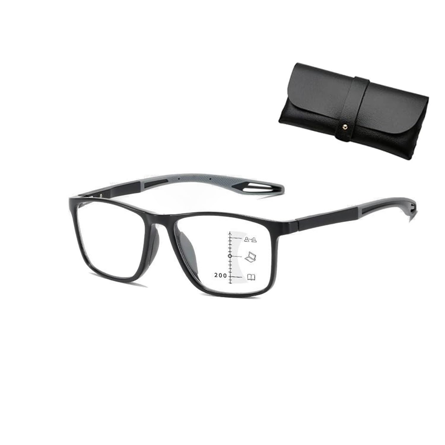 Aosrioylt Sport Intelligent Photochromic Progressive Bifocal Presbyopia Glasses, Chromoscope, Reading Glasses(Grey,+2.00)