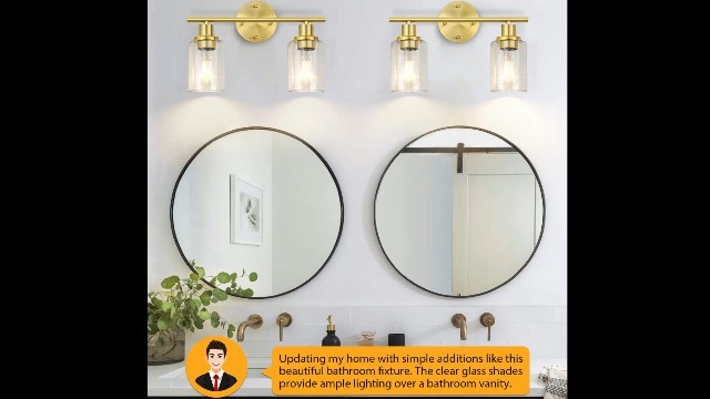 Image of Bathroom Light Fixtures, 2 Light Vanity Light, Gold Wall Sconces Lighting | Modern Bath Wall Mounted Lights with Glass Shade, Porch Wall Lamp for Mirror, Living Room, Bedroom, Brushed Brass