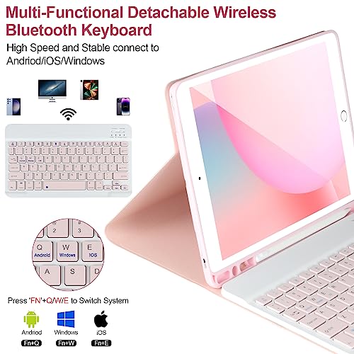 Ahywtan Keyboard Case For Ipad 9/8/7Th Gen 10.2’’,Case With Keyboard Ipad 10.2 Inch,Keyboard For Ipad 9Th Gen,Detachable Bluetooth Keyboard For Ipad 10.2 ,Ipad Keyboard Case 9Th Gen With Pencil Holder,Pink thumb #2