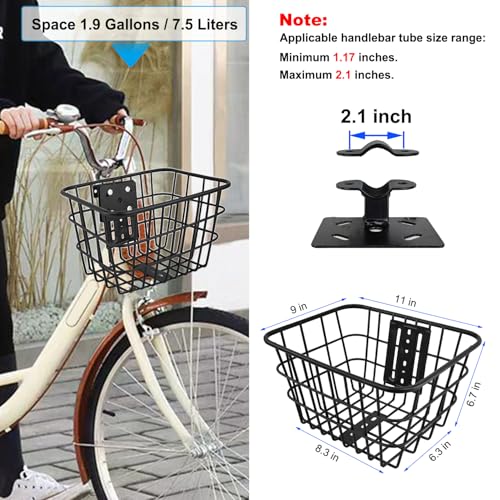 Mkuero Bike Basket with Cargo Net and Cover, Scooter Basket with Fixed Holder, Metal Electric Bicycle Basket for Jetson Electric Bicycle, Scooter, Knee Scooter and Electric Bicycle, Small, Black