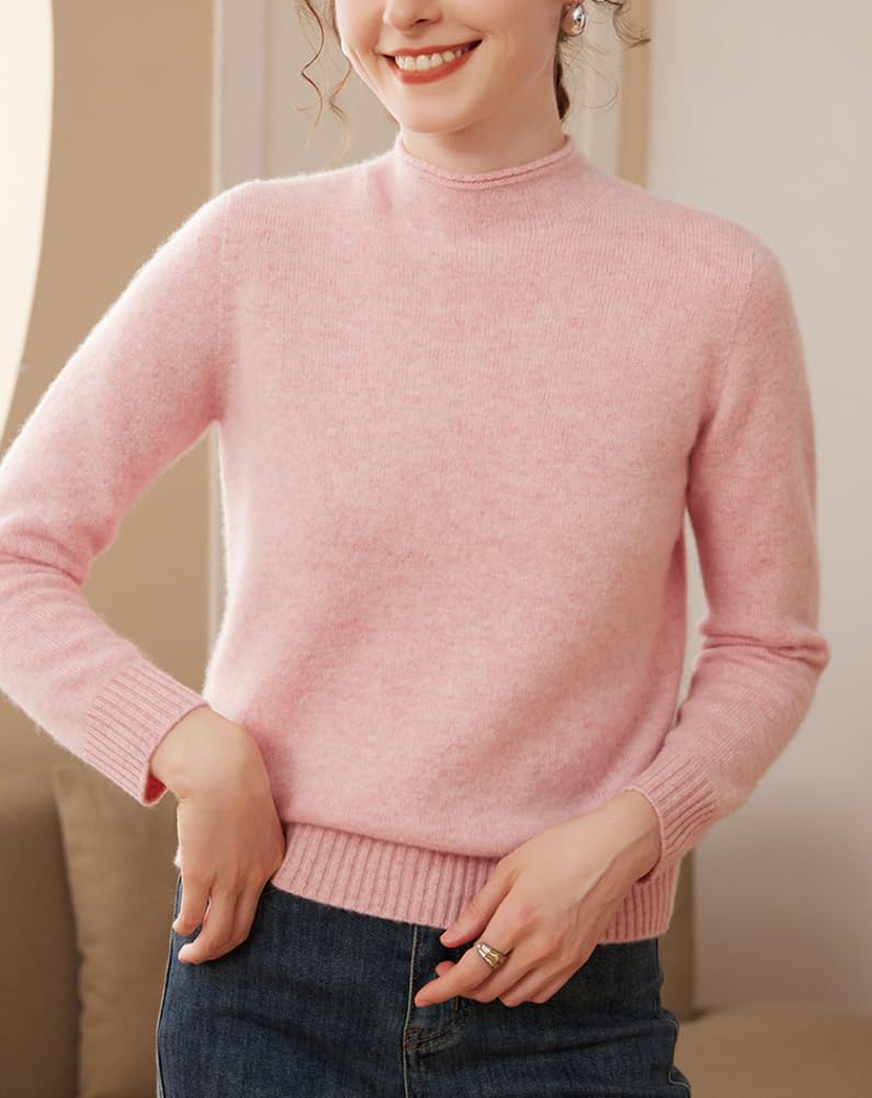 E-girl SPR2469 - Maglione da donna, 95% cashmere, con colletto alto, a maniche lunghe, in lana di cashmere, tinta unita