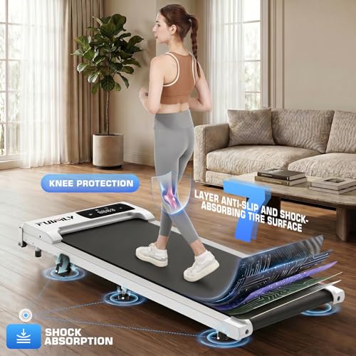Image of Under Desk Walking Pad for Home Office - 2.5 HP Portable Treadmill With 300 lb Capacity, Compact Jogging Running Machine, Remote Control and LED Display