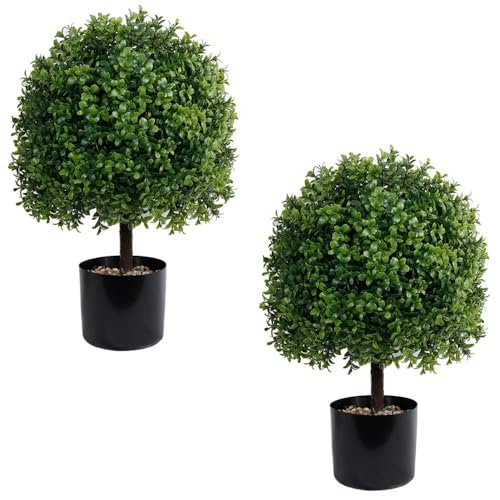 UNADRA Artificial Boxwood Plants Outdoor Faux Topiaries Ball Trees Set of 2 for Front Porch...