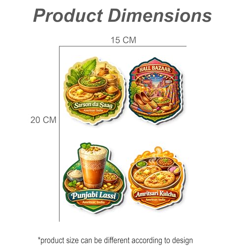 Image of Regalo Casila Amritsar India Tourism Souvenir Fridge Magnets Set of 4 Punjabi Food Sarson Da Saag Punjabi Lassi Amritsari Kulcha Hall Bazaar Refrigerator Magnets Decorative Travel Gift