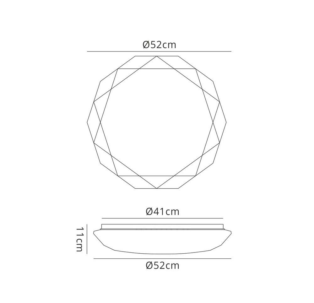 Mantra Iluminación. Modelo DIAMANTE II. Plafón de techo en forma de talla de diamante de 51,5 cm de diámetro en color blanco. Fuente de luz LED de 54W 3000K 3900lm