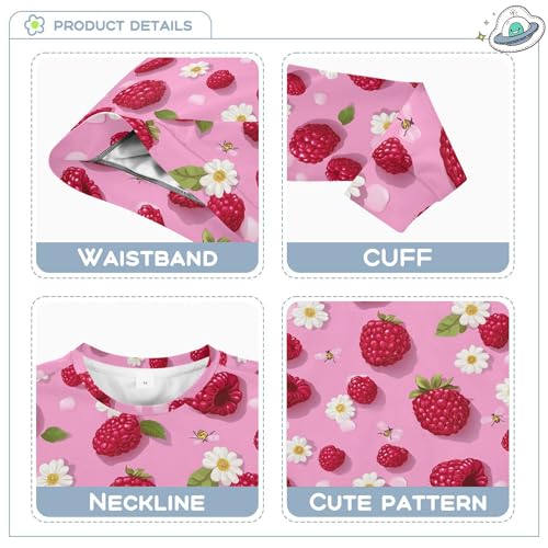 JUNZAN Fresh Raspberries Fruit Pink Kids Girls Sweatshirts Hoodies Crewneck Fall Tops Shirts Camping 4T3