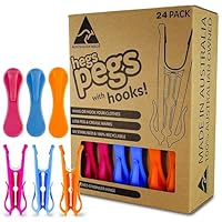 Hegs - The Smartest Heavy Duty Clothespins with Hooks (24 Pack Orange, Pink, Blue) - Hang 3 Garments at Once with Our Tough, Dual Hooks Clothes Pins with Anti-Rust Spring - Tough, Colorful Clothespins