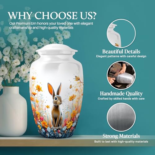 Image of Rabbit Urn - Keepsake for Ashes - Combo 2 - Large with 3 Inch Pack of 2 - Burial Memorial Urns - Human Remains Urn - Decorative Keepsake Urns Ash