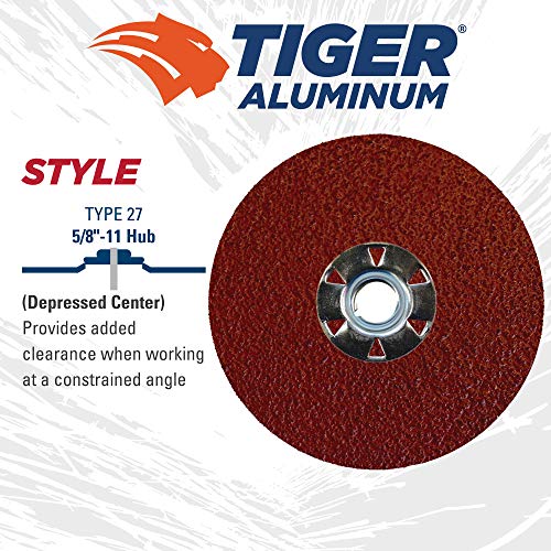 Image of Weiler 60601 Tiger Aluminum Resin Fiber Sanding & Grinding Disc, 4-1 /2 inch Diameter, 36 Grit, 5 /8 inch - 11 Hub (Pack of 25)
