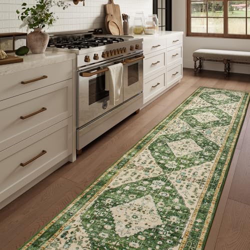 Lahome Felice Boho Tribal Runner Rugs with Rubber Backing, 2'6"x12' Long Hallway Runner Rug Washable Kitchen Rug Runner, Soft Non Slip Indoor Stair Carpet Runner for Bathroom Bedroom Hardwoo