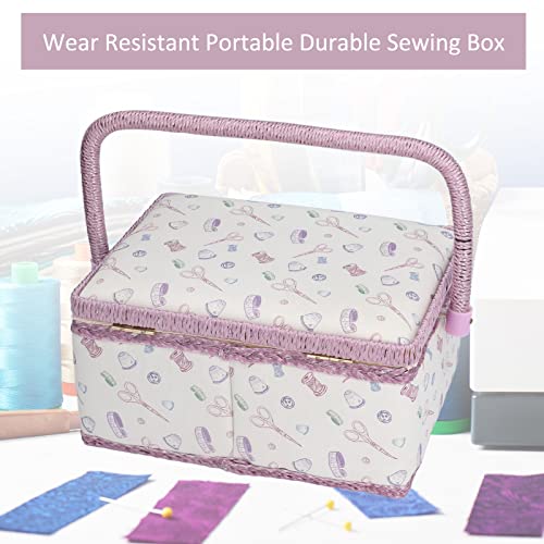 Pssopp 1Pcs Sewing Basket Small Sewing Box Organizer (Without Mini Sewing Kits) for Kids Beginners and Gift,Home Storage Decor - Image 3