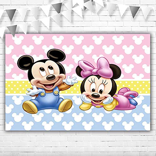 Mickey and Minnie Mouse Gender Reveal Backdrops 5x3 Pink and Blue Backdrop Baby Shower for Boy or Girl Vinyl Happy 1st Birthday Background for Child