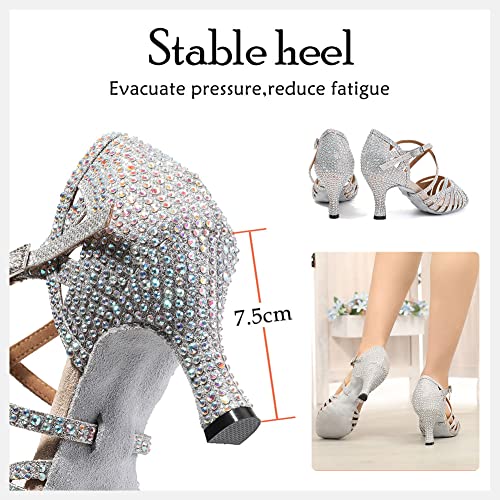 HIPPOSEUS Women's Professional Latin Dance Shoes Rhinestones Ballroom Salsa Bachata Practice Performance Dance Heels Suede Sole4