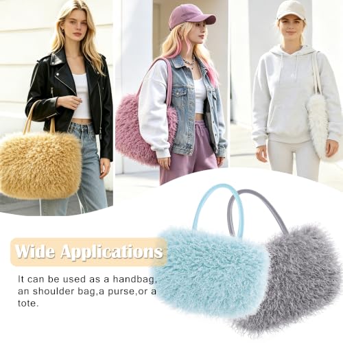 Image of Women's Fuzzy Tote Bag Curly Handbag Furry Shoulder Bag Large Plush Top Handle Purses Winter