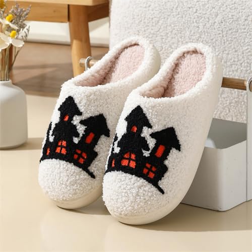 Slippers For Women Cute Women's Men's Halloween Pumpkin Bear Cat Slipper Retro Memory Foam House Slides Soft Plush Winter Warm Anti-Slip Home Shoes2