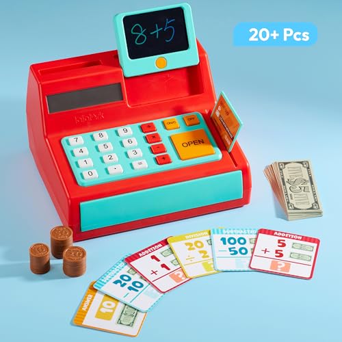 Cash Register Playset – Detachable Write & Erase Pad, Calculator, Play Money, Credit Card, Grocery Store Playset, Preschool Activities, Educational Learning Toy for Kids, Christmas Birthday Gift - Thumbnail 5