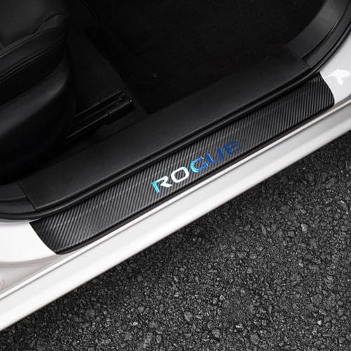 Seuil de porte en cuir style fibre de carbone bleu Nissan Rogue 2014-2020