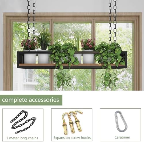 Ceiling Hanging Plant Shelves - Floating Storage Shelf for Flower Pots, Wine Rack, Home Decor - Wall-Mounted Rack for Living Room, Kitchen, Balcony, Bar (100x25x15cm)