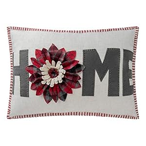 JWH Handmade Flower Pillow Cover Aesthetic Decorative Rectangle Throw Pillows 3D Sunflower Accent Pillow Case Home Letter Cushion Couch Bed Bedroom 14×20 Inch Beige Grey Red Plaid