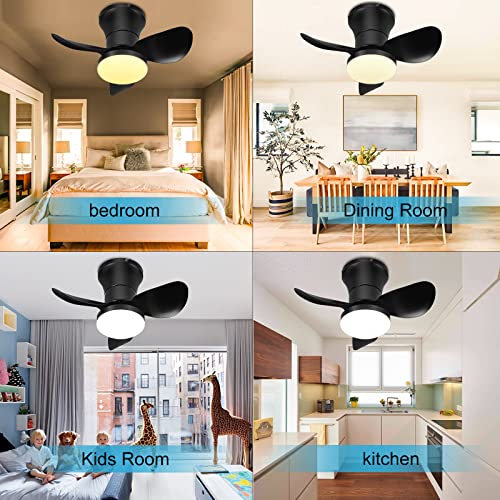 Ceiling Fan With Lights And Remote - 21'' Small Modern Ceiling Fan Remote & App Control - Dimmable Metal Blades Flush Mount Quiet Mini Ceiling Fans Lights For Kitchen Dining Room Bedroom(Black) #TOP7